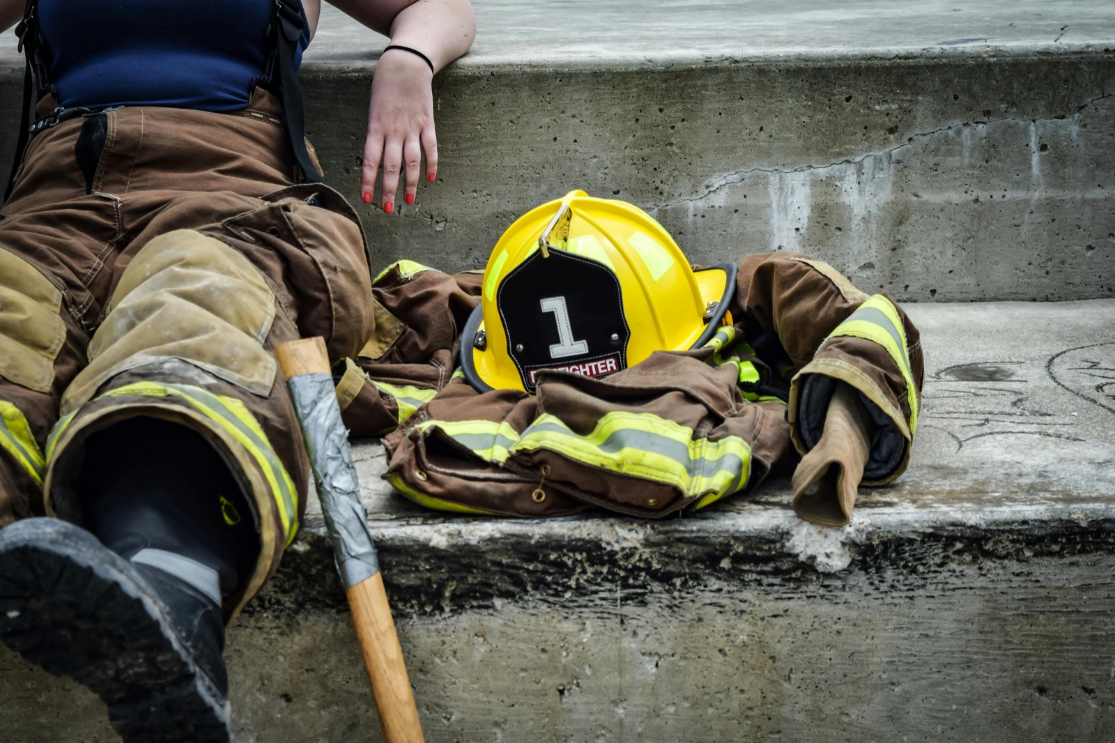 Firefighter bunker gear and helmet