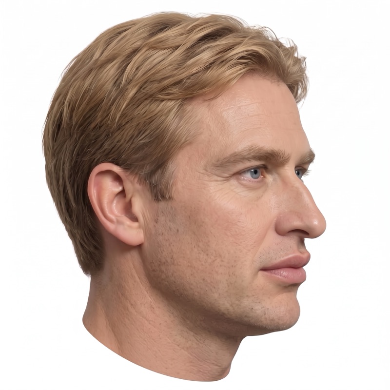 Profile A: right-facing side view of a clean-shaven man with short light-brown hair.